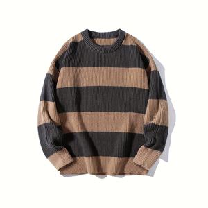 Pull en tricot rayé marron pour homme, col rond, manches longues, color block, décontracté, hiver - Product Image 6