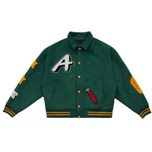 Custom High Quality Chenille Patch Green <b>Vintage</b> Hip Hop Windproof Eco-Friendly <b>Varsity</b> <b>Jacket</b> for Men Baseball - Product Image 5