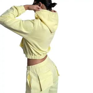 Conjunto Deportivo Personalizado con Logotipo Bordado para Mujer, Pantalones Cargo de Dos Piezas y Sudadera con Capucha de Forro Polar, con Múltiples Bolsillos - Product Image 6