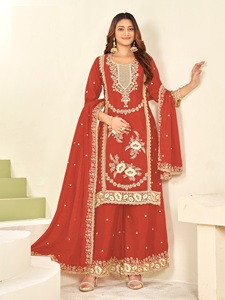 Salwar Kameez CHINON avec broderie intérieure complète et riche – Tenue élégante pour femme pour mariage, fête, Diwali et bal de promo - Product Image 2
