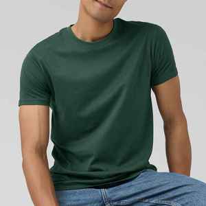 T-shirt à manches courtes pour homme, vert foncé, col rond, coupe classique, vêtements décontractés, jersey 100% coton, couleur unie, tricoté - Product Image 4