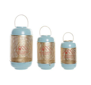 Lanterne à bougie en métal faite à la main, finition or et émail, porte-bougie hurricane - Product Image 1