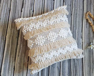 22 x 22 Inches Boho Diamond Cotton Cushion Cover Oversized Geometric <b>Decorative</b> <b>Pillow</b> with Fringe - Product Image 3