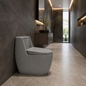Inodoro de Cerámica Gris de Una Pieza con Acabado Brillante, Montado en el Suelo, Taza Alargada, Tanque Oculto, Estilo Contemporáneo Minimalista para Baño de Villa - Product Image 5