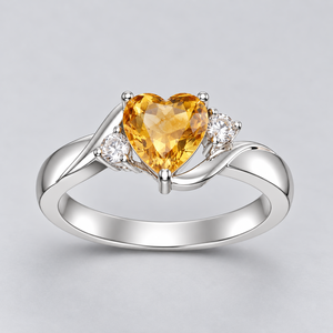 Citrine Quartz Heart Ring Rose Gold 925 Sterling Silver Wholesale Yellow Gemstone Jewelry Handmade Custom Bohemia Style Ring - Product Image 1