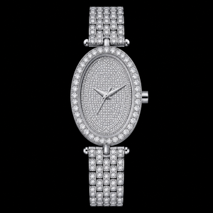 Montre-bracelet de luxe en acier inoxydable argenté, sertie de moissanite ovale, style Hip Hop, bijou de mode haut de gamme, collection - Product Image 1