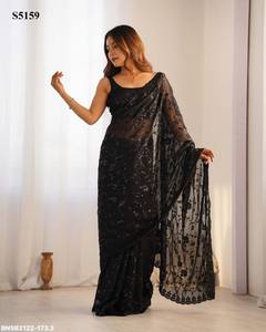 Sari de la mejor calidad con bordado de lentejuelas y borde festoneado, conjunto de blusa a juego, colección de proveedor y exportador mundial - Product Image 4