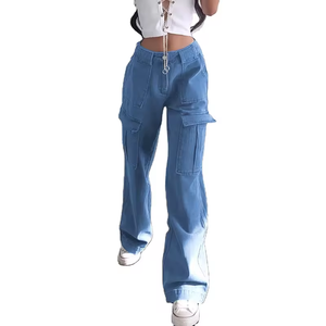 Faded Blue <b>Bootcut</b> Women Jeans High Rise Cotton Denim Slim Flared Leg Vintage Wash Retro Bell Bottom <b>Trousers</b> Jeans - Product Image 4