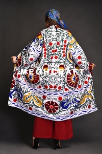 Abrigo Largo Tipo Gabardina con Bordado Suzani, Transpirable, con Patrón Geométrico para Mujer, Talla Grande, Chaqueta Suzani - Product Image 5