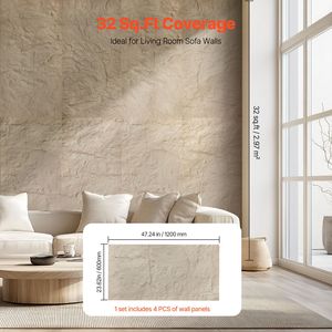 Paquete de 4 Paneles Decorativos de Pared de Imitación de Piedra Natural de PU de 48 x 24 Pulgadas, Cobertura de 32 Pies Cuadrados, Panel de Pared Decorativo 3D para Interiores del Hogar - Product Image 5
