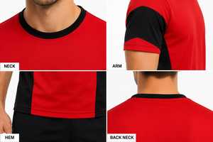 ชุดกีฬาผู้ชาย 2 ชิ้น เสื้อยืดแขนสั้นและกางเกงขาสั้น สีตัดต่อ แห้งเร็ว ระบายอากาศดี ชุดออกกำลังกาย ฟิตเนส ขายส่ง - Product Image 3