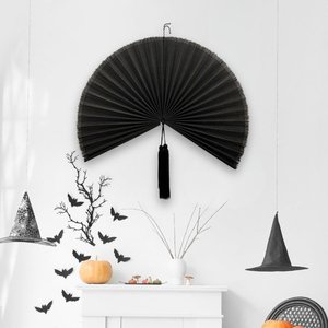 Handcrafted Bamboo <b>Wall</b> Hanging Fan Black Halloween <b>Decoration</b> <b>Large</b> Boho <b>Wall</b> Art for Living Room Bedroom and Party - Product Image 4