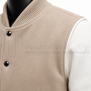 Chaqueta Universitaria Personalizada, Cuerpo de Lana, Mangas de Cuero Blanco, Proveedor de Fábrica - Product Image 6