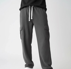 Pantalon cargo baggy décontracté en velours côtelé gris acier, léger et imperméable, ODM - Product Image 3