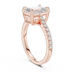 Impresionante Anillo de Compromiso de Diamante Moissanite con Corte Esmeralda - Anillo de Plata 925 Chapado en Oro Rosa con Piedras Laterales Pavé - Product Image 3