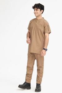 Ensemble de tenue médicale pour hommes, gris, haut à manches courtes et pantalon, en coton sergé, avec détection d'aiguilles, sans couture, thermocollé - Product Image 6