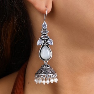 Antique <b>Silver</b> Traditional Jhumki <b>Earrings</b> Festival Jewelry Gift for Women - Product Image 6