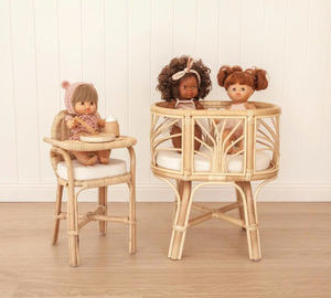 Cuna de Mimbre para Muñecas, Soporte de Madera para Cama de Muñecas, Cuna de Mimbre Natural para Muñecas, Mueble de Exhibición de Juguetes, Decoración para Habitación Infantil - Product Image 4