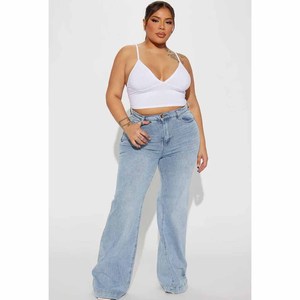 Womens Light Blue Washed Denim Wide Leg Pants <b>Elastic</b> <b>Waist</b> Drawstring Loose Fit Casual <b>Jeans</b> Trousers with Pockets Fashion - Product Image 6