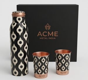 Luxury <b>Copper</b> <b>Bottle</b> With Elegant Geometric Print For Modern Homes Wellness And Perfect Daily Hydration Travel Gym Yoga And Gift - Product Image 5