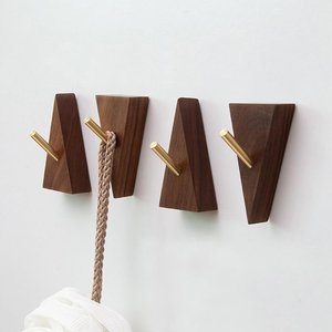 Orion Handicraft Acacia Wood Triangle Hanging hooks with Brass <b>Pegs</b> Modern Entryway <b>Coat</b> Rack for Home Decor Wholesale - Product Image 1