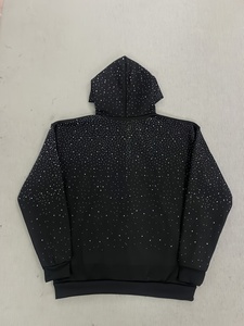 Sudadera con capucha extragrande de algodón grueso con cremallera completa y gráfico de telaraña de diamantes de imitación negros premium para hombre - Product Image 1