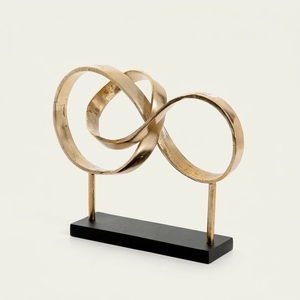 Abstract <b>Gold</b> Metal Intertwined Ring Sculpture For Home Decor Luxury Infinity Loop Knot <b>Ornament</b> On Black Base Wholesale Desktop - Product Image 1