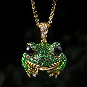 Collier pendentif grenouille verte en moissanite plaqué or avec breloque zircon, bijou animal de dessin animé, cadeau - Product Image 3