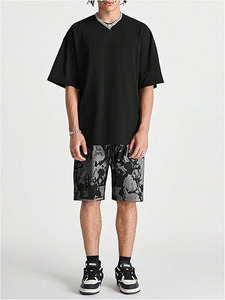 เสื้อยืดคอกลมแขนสั้นสีดำสำหรับผู้ชาย ตกแต่งด้วยคริสตัล เหมาะสำหรับฤดูร้อน  ผ้าหนา  รับสกรีนโลโก้ตามสั่ง - Product Image 5