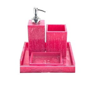 Ensemble de salle de bain multifonctionnel en résine époxy, 4 pièces, pour la maison, distributeur de savon, porte-brosse à dents, plateau de toilette à prix abordable - Product Image 1