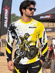Camiseta de Motocross de Manga Larga para Hombre Salstar, Impresión por Sublimación, Secado Rápido, Camiseta de Carreras de Motocicleta, Amarillo, Negro, Blanco - Product Image 1