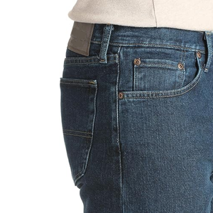Shorts en jean pour homme indigo foncé délavé avec effet moustaches, poches classiques, tissage extensible, finition lisse, qualité supérieure, vente en gros - Product Image 3