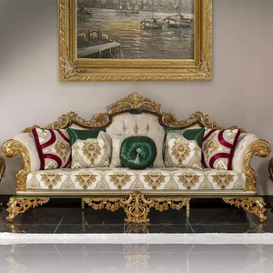 Juego de Sofás de Madera de Teca de Lujo Clásico Real, Tallado a Mano, Estilo Europeo, Muebles Cómodos para Sala de Estar de Apartamento, Elegante Palacio - Product Image 5