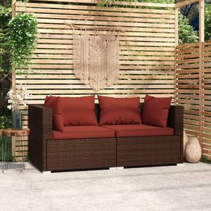 Marrone Poly Rattan Patio Loveseat con cuscini da giardino divani - Product Image 1
