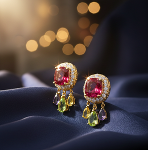 Boucles d'oreilles élégantes en argent sterling 925 plaqué or 18 carats avec zircon cubique rose, faites à la main, pour femme, prix de gros - Product Image 4