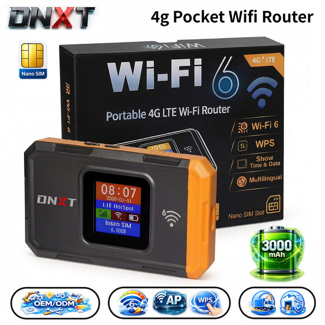 DNXT Wi-fi Portables WiFi6 300Mbps Router 4g Sim Card WPS 3000mAh Pocket Router 4g AP Mode Wifi Router Lte 4g for Travel Use