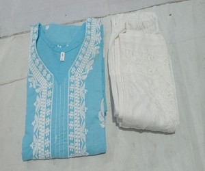 TRENDING COTTON EMBROIDERY WORK TOP BOTTOM SET DAILY WEAR WHOLESALE PRICE ETHNIC GARMENT SKY - Product Image 2