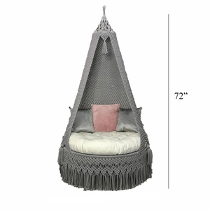 Grey & White Handmade Cotton Macrame <b>Hammock</b> Hanging Swing Chair Boho 72" Swing Chair for Patio Balcony Bedroom Reading Corner - Product Image 4