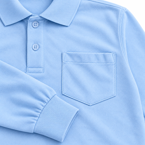 Kids <b>Light</b> <b>Blue</b> <b>Long</b> <b>Sleeve</b> Polo Shirt Uniform <b>Tops</b> With Pocket School Wear - Product Image 4