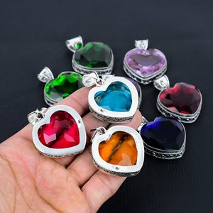 Assorted Gemstone <b>Heart</b> Shaped Pendant Crystal <b>Heart</b> <b>Charm</b> 20mmx20mm Everyday Wear Bulk Lots Wholesale, Beautiful gift for her - Product Image 3