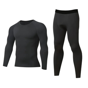 New Arrival Long Sleeve Athletic Shirt Matching Leggings Slim Fit Training Apparel Custom Made Solid Black <b>Mens</b> Compression Suit - Product Image 1