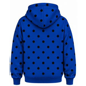 Sudadera con Capucha Azul Rey y Puntos Negros para Mujer, Sudadera Casual de Forro Polar con Bolsillo Canguro y Manga Larga, Estilo Urbano - Product Image 2