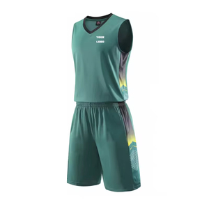 Conjunto de Uniforme de Baloncesto Sublimado Personalizado, Unisex para Adultos, Color Verde Degradado, Camiseta sin Mangas con Cintura Elástica que Absorbe la Humedad y Pantalones Cortos - Product Image 5