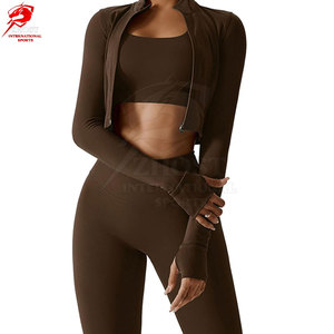 Ensemble de yoga 3 pièces de qualité supérieure, sans coutures, avec soutien-gorge de sport, leggings et veste pour l'entraînement physique et les vêtements de sport - Product Image 5