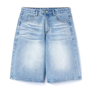Shorts en jean vintage décontractés pour homme, taille mi-haute, coupe droite, 100 % coton respirant, séchage rapide, ourlet brut, délavage vintage - Product Image 5