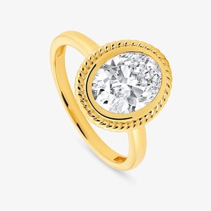 14KT Yellow <b>Gold</b> 1 15 CT Oval Cut Lab Grown Diamond <b>Vintage</b> Bezel Set Solitaire Engagement <b>Ring</b> - Product Image 3