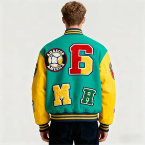 2026 Style Men's Varsity <b>Jacket</b> Custom Logo Chenille Embroidery Stand Collar Winter Baseball Letterman Style Front - Product Image 5