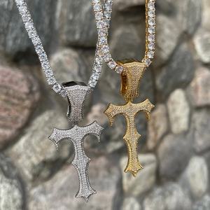 Collier pendentif croix Hip Hop en laiton plaqué avec micro-pavé de zircon, pour hommes et femmes, bijoux de fête - Product Image 3