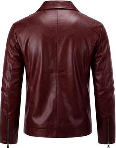 Men's <b>Slim</b> <b>Fit</b> PU Leather Moto <b>Jacket</b> Turn-down Collar Zipper Closure Solid Black Regular Length Autumn Wear - Product Image 6