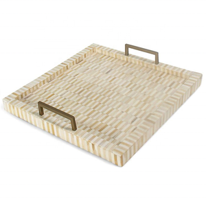 Plateau de service en bois luxueux avec incrustation décorative en os, ajoute une touche élégante au style traditionnel pour les tables à manger et les tables basses, motif abstrait - Product Image 3